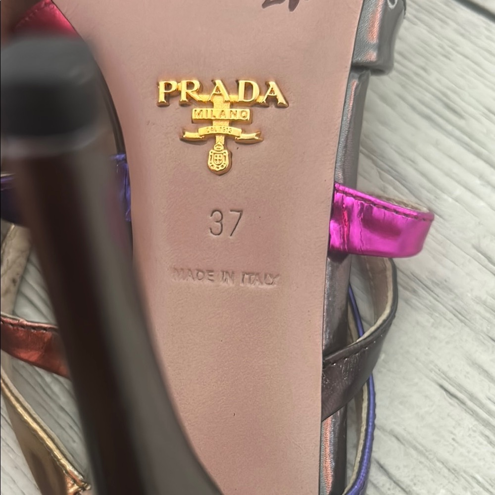 Prada Multicolor Leather Strappy Slide Sandals - Picture 6 of 7
